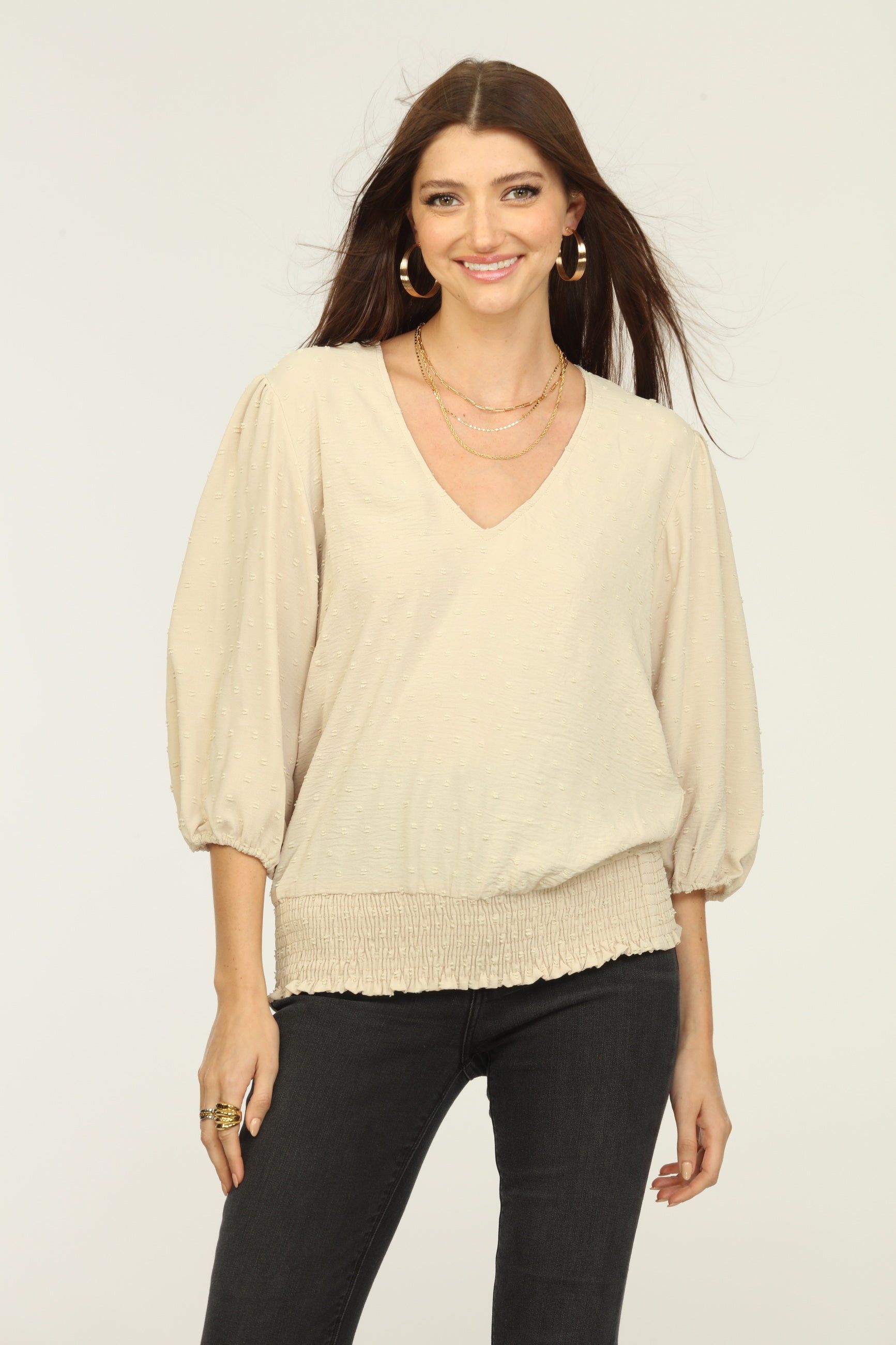 Tan Airflow V-Neck Top-FINAL SALE sold by Veronica M