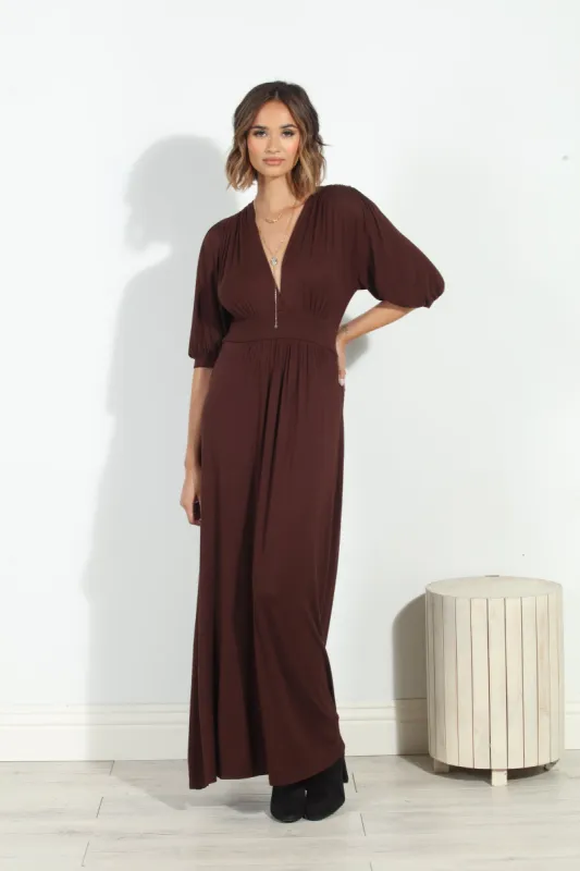 Dark Chocolate Puff Sleeve Maxi Dress-FINAL SALE sold by Veronica M