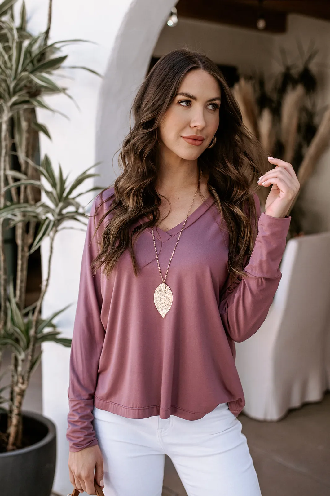Mauve Modal V-Neck Long Sleeve Top - Final sale sold by Veronica M