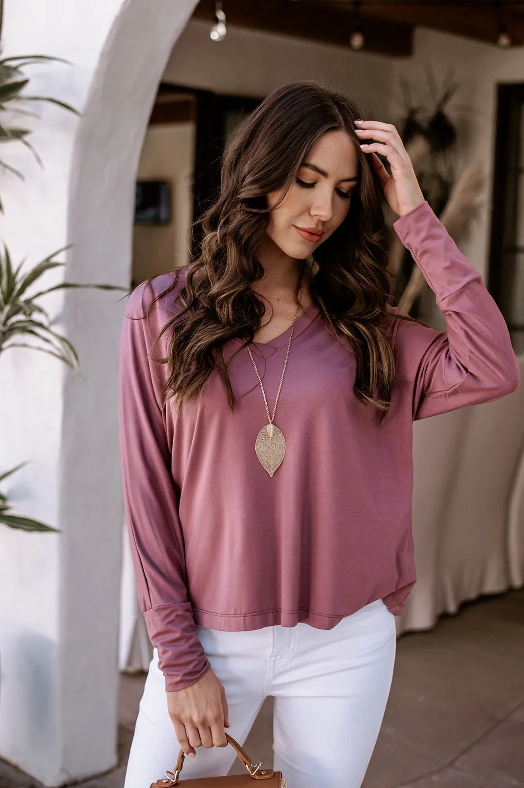 Mauve Modal V-Neck Long Sleeve Top - Final sale sold by Veronica M product image thumbnail 5