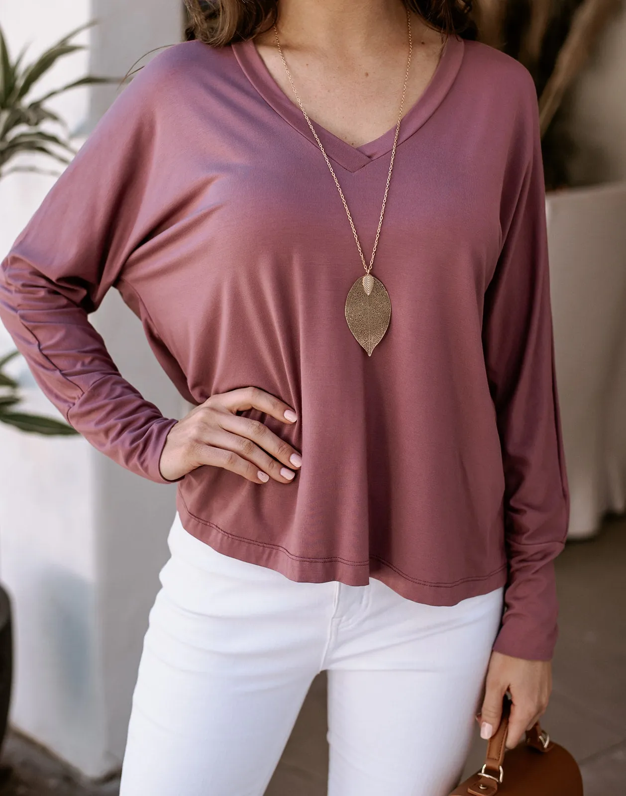 Mauve Modal V-Neck Long Sleeve Top - Final sale sold by Veronica M product image thumbnail 3