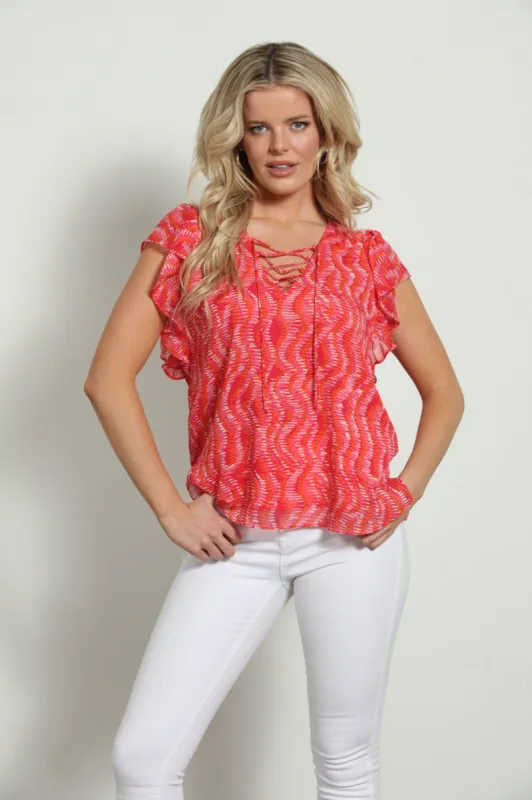Inca Lace-Up Ruffle Blouse-FINAL SALE sold by Veronica M