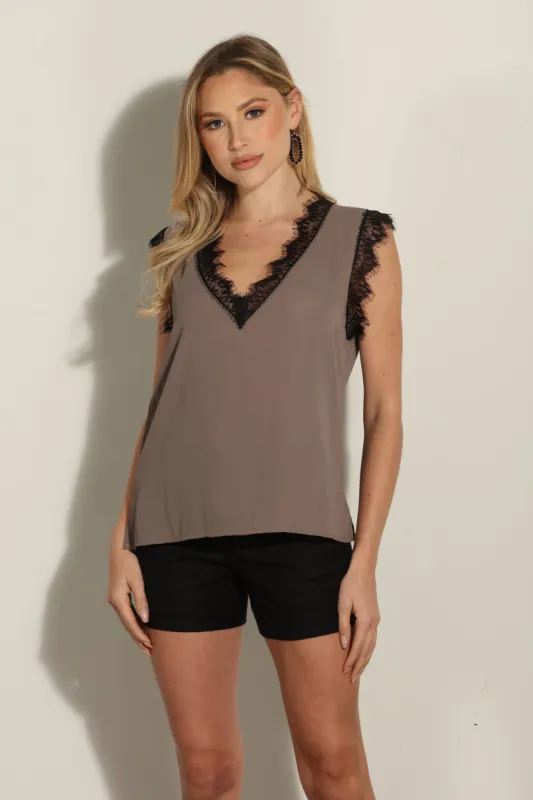 Mocha Sleeveless Lace Top-FINAL SALE sold by Veronica M