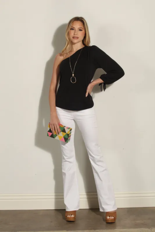 Black Cupro One Shoulder Asymmetrical Top sold by Veronica M