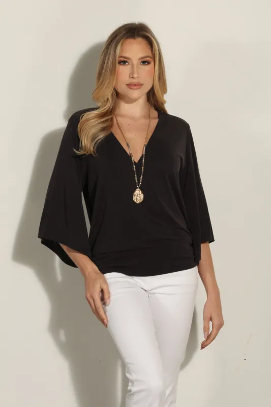 Black Cupro Stretch Banded Kimono Top sold by Veronica M