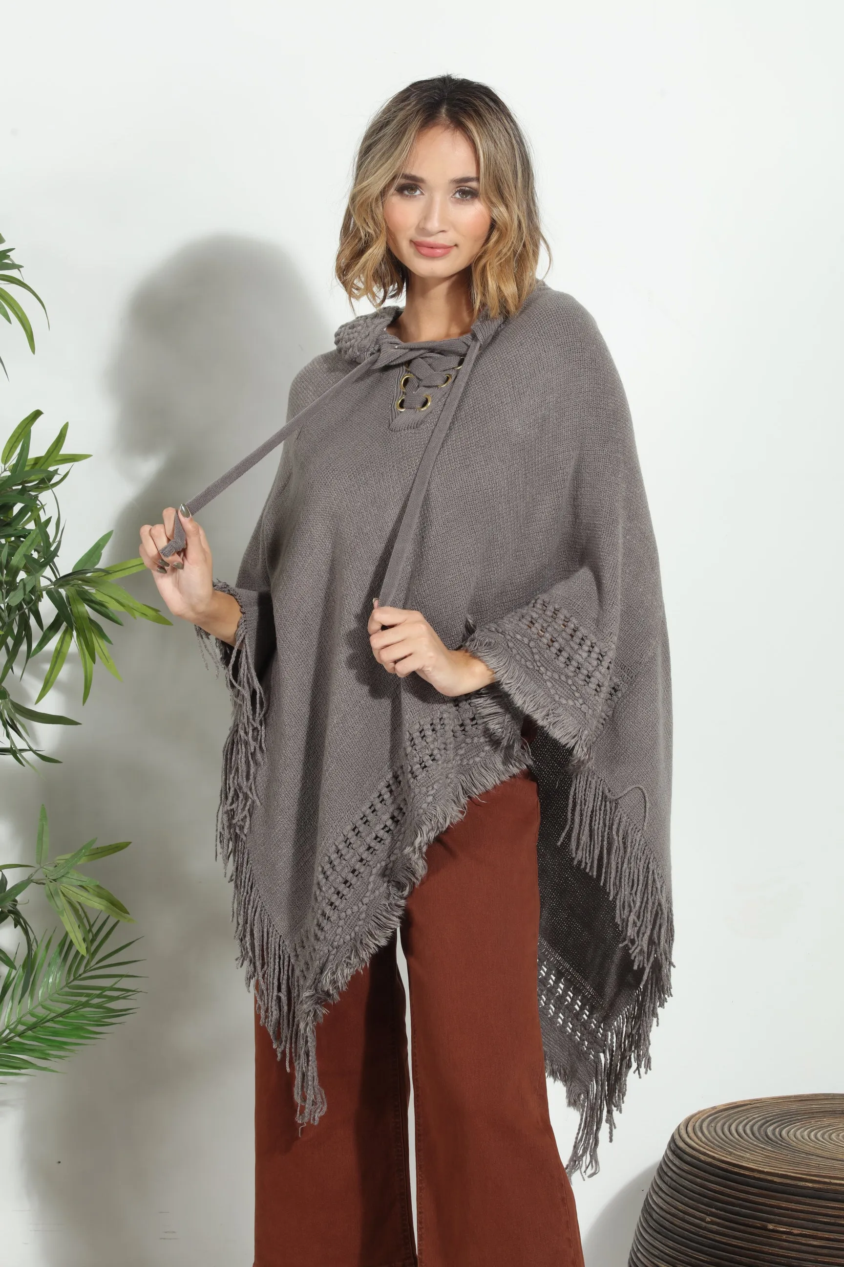 Grey Cozy Tassel Poncho sold by Veronica M product image thumbnail 3