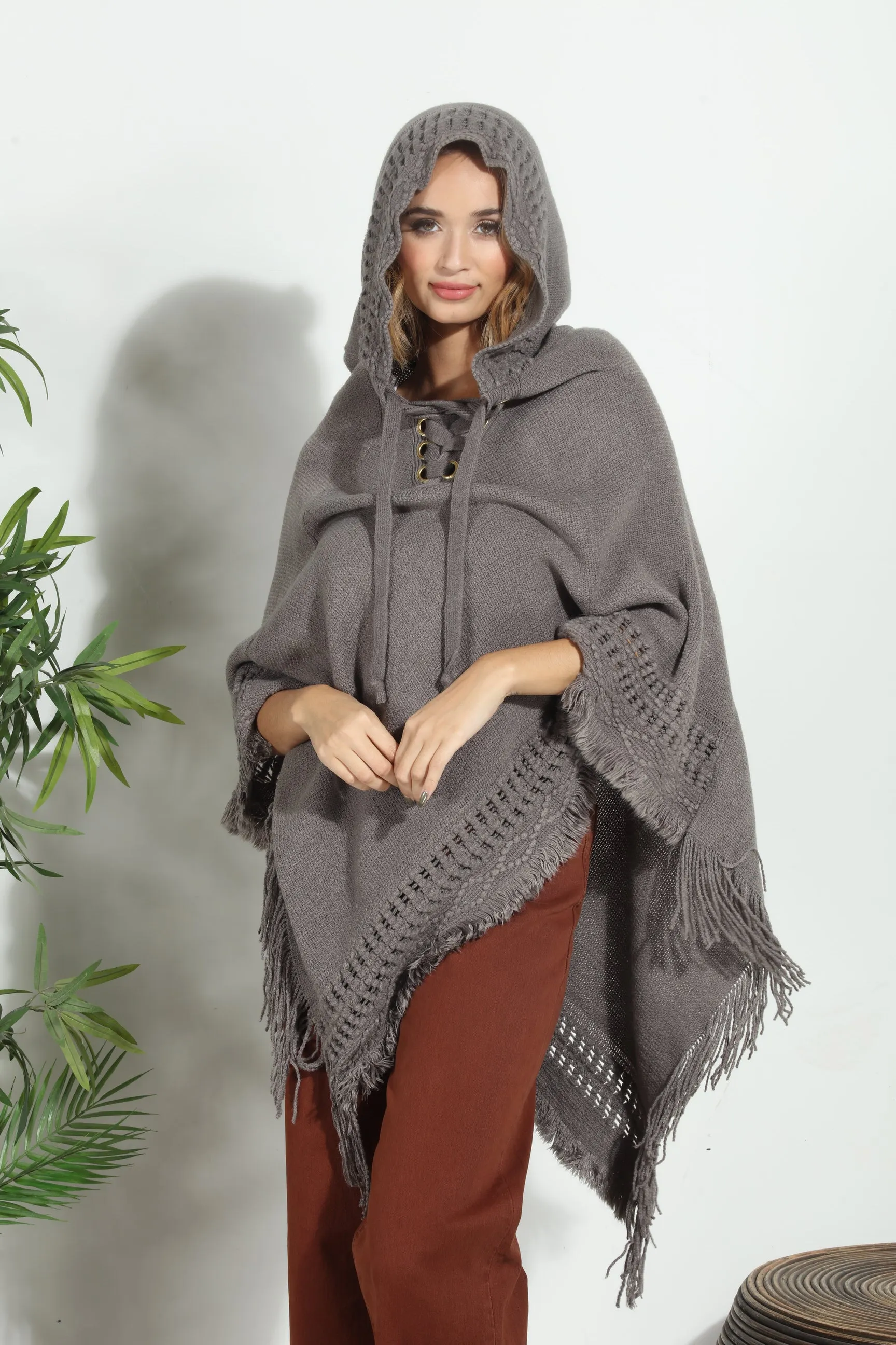 Grey Cozy Tassel Poncho sold by Veronica M product image thumbnail 4