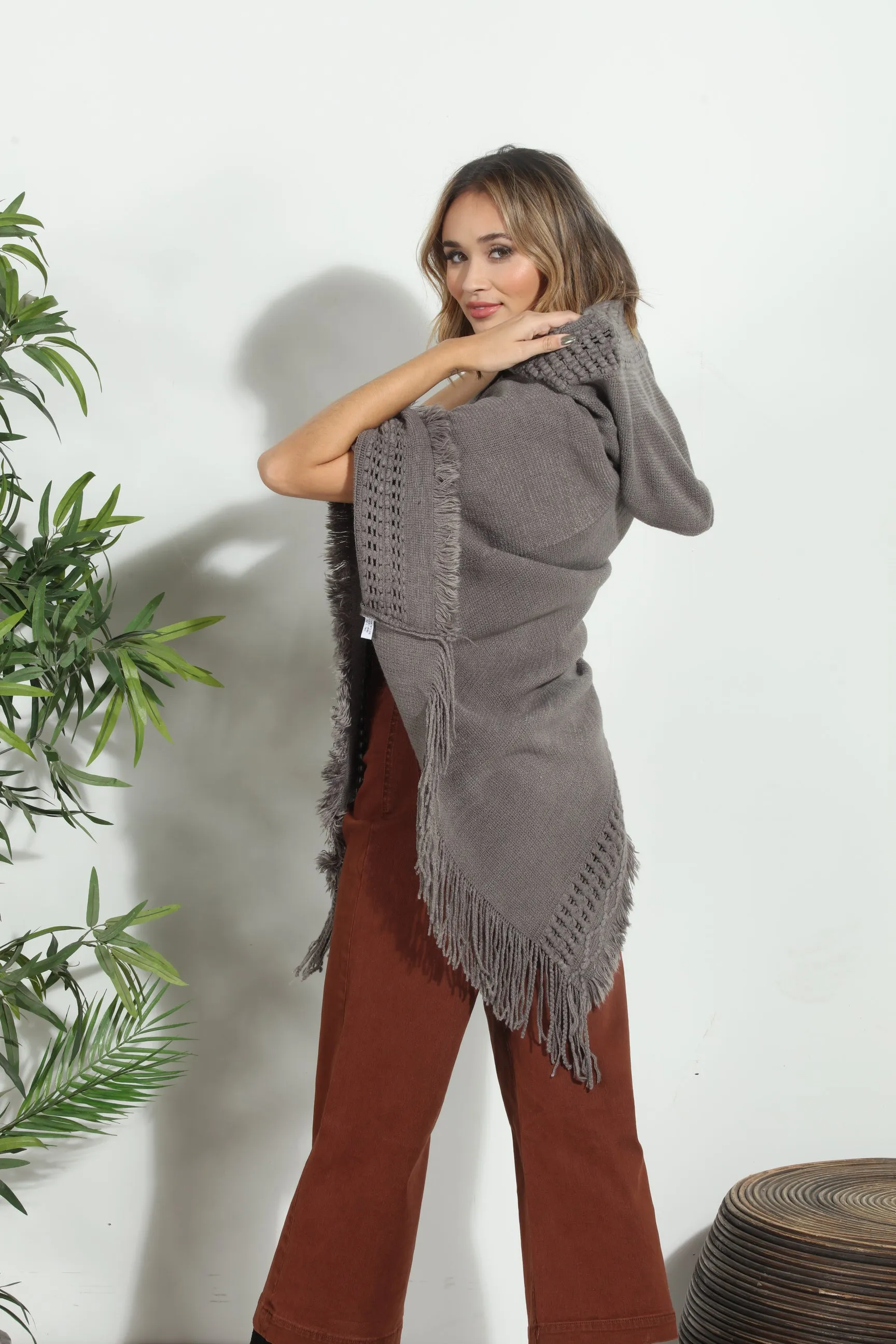 Grey Cozy Tassel Poncho sold by Veronica M product image thumbnail 2