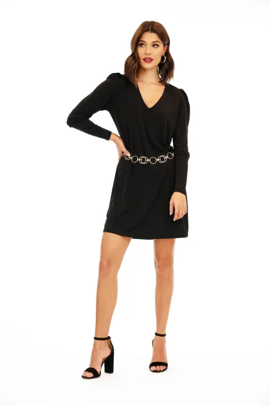 Black V-Neck Swing Dress sold by Veronica M