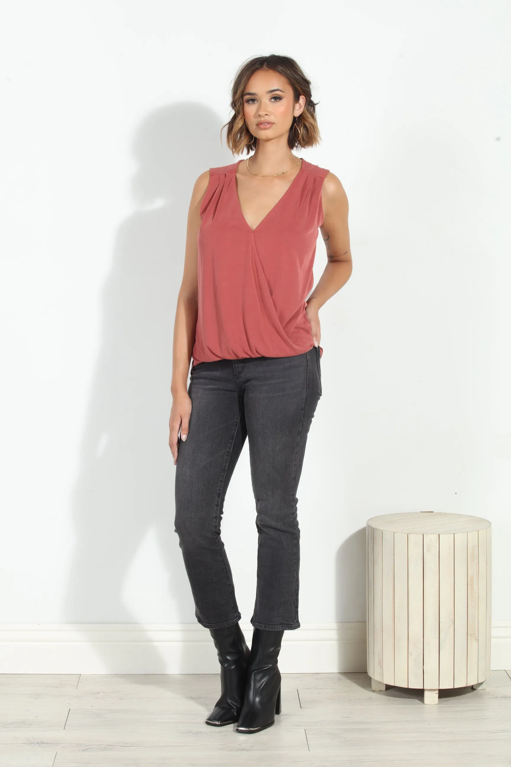 The Everyday Cupro Surplice Tank - Sangria sold by Veronica M product image thumbnail 5