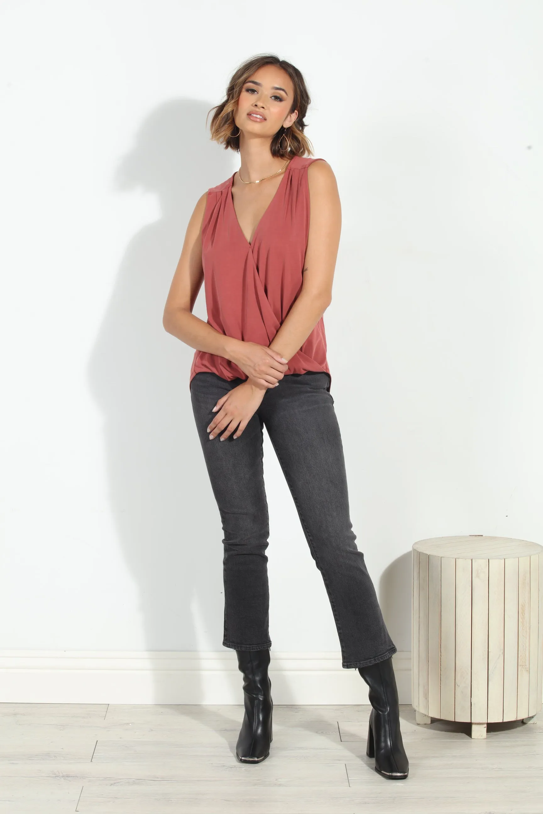 The Everyday Cupro Surplice Tank - Sangria sold by Veronica M product image thumbnail 3