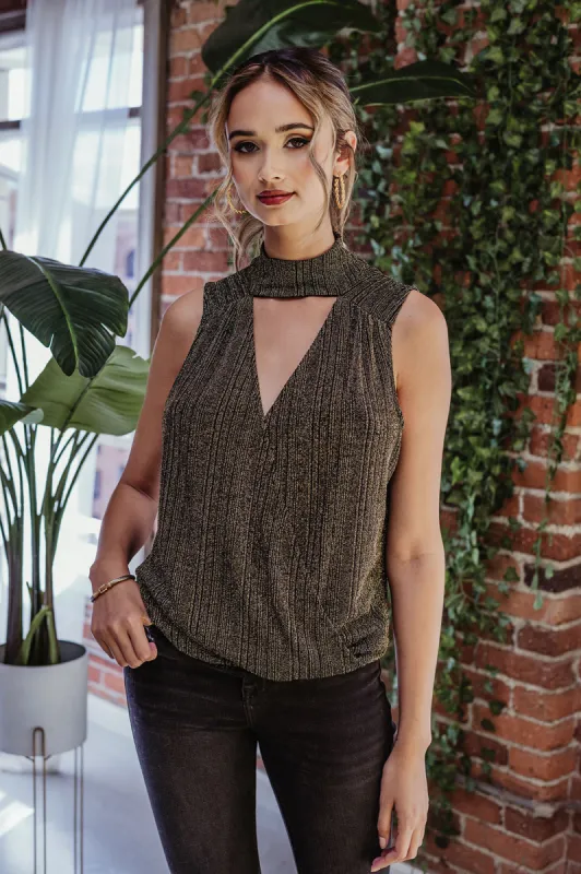 Gold Stripe Cut-Out Surplice Top- FINAL SALE sold by Veronica M