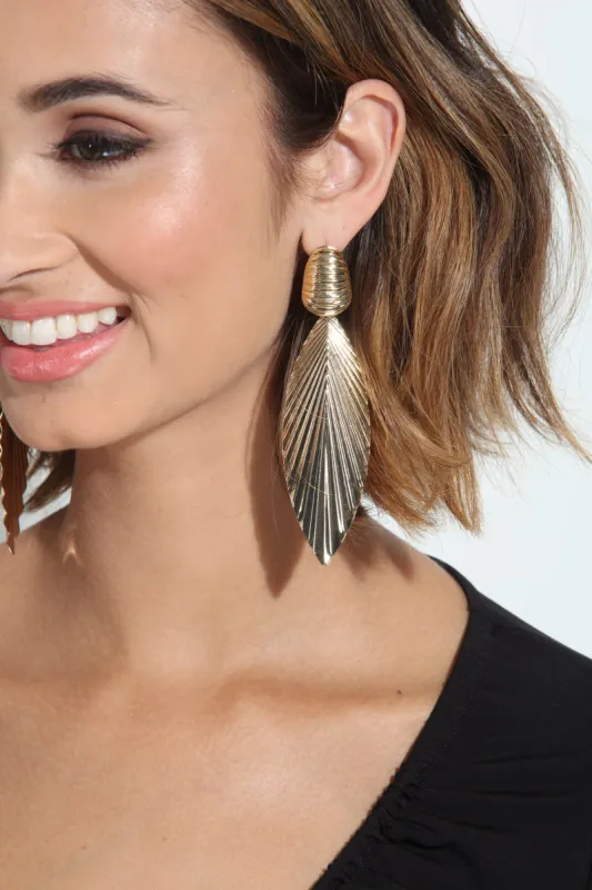 Gold Feather Statement Earrings sold by Veronica M