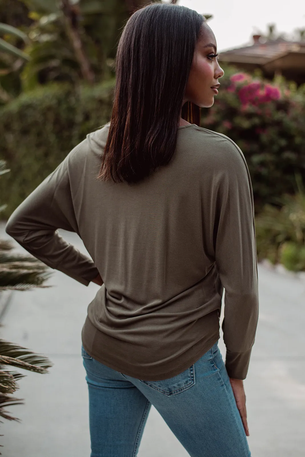 Olive Cupro Dolman Sleeve Top with Tie - FINAL SALE sold by Veronica M product image thumbnail 3