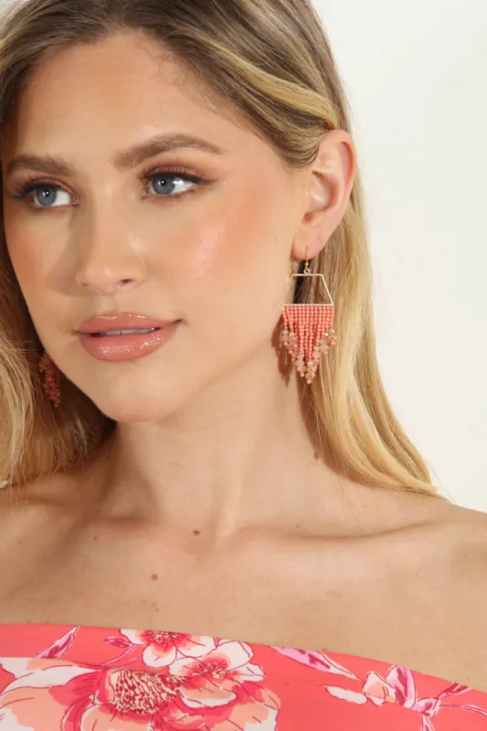 Coral and Gold Beaded Tassel Earrings sold by Veronica M