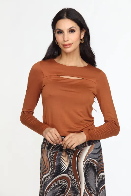 Chestnut Long Sleeve Cut Out Top-FINAL SALE sold by Veronica M