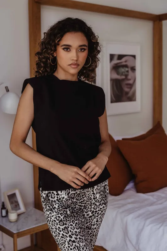 Black Cotton Tshirt with Shoulder Pads-FINAL SALE sold by Veronica M