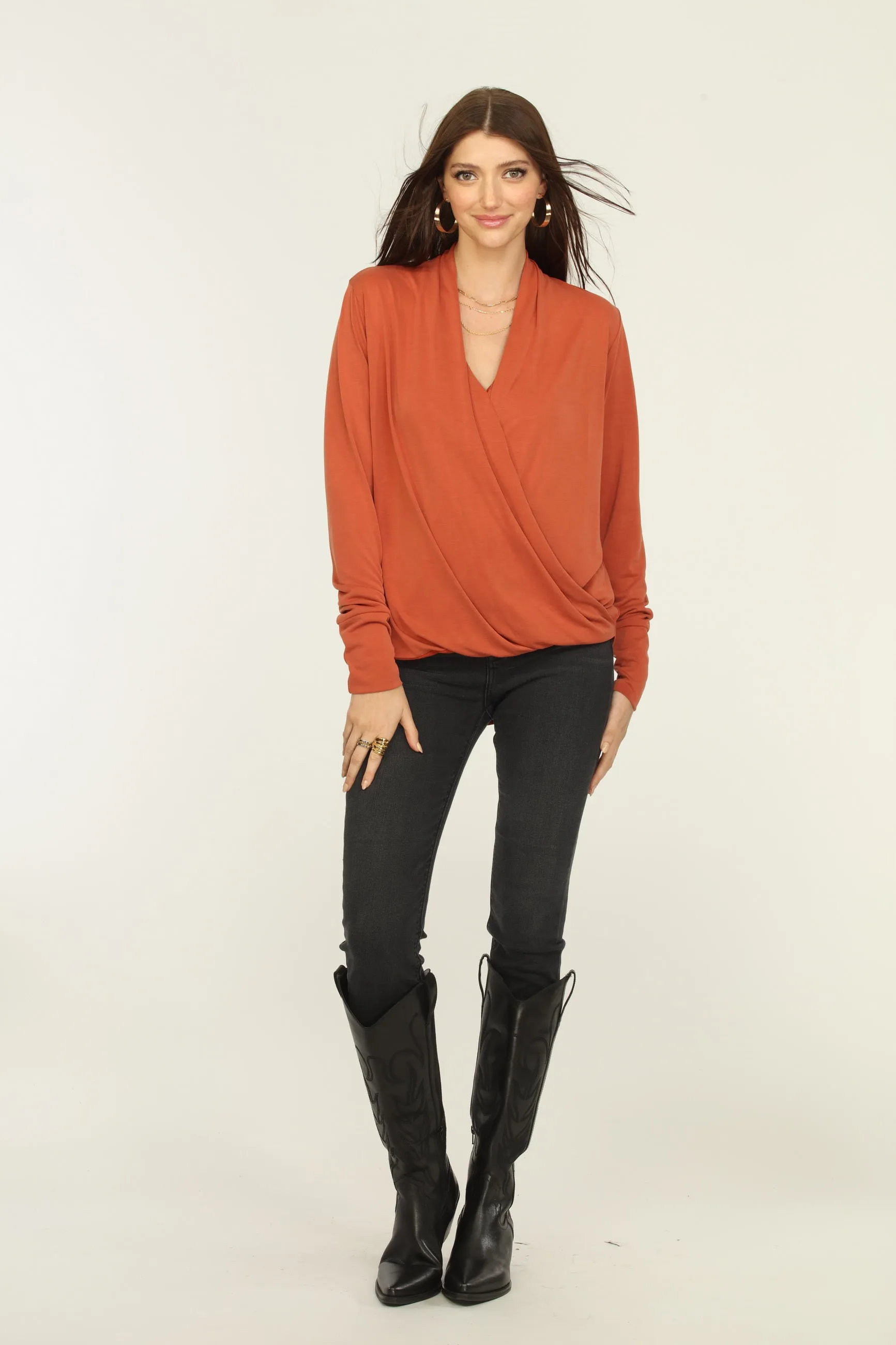 Rust Cupro Draped Surplice Top - BEST SELLER sold by Veronica M product image thumbnail 5