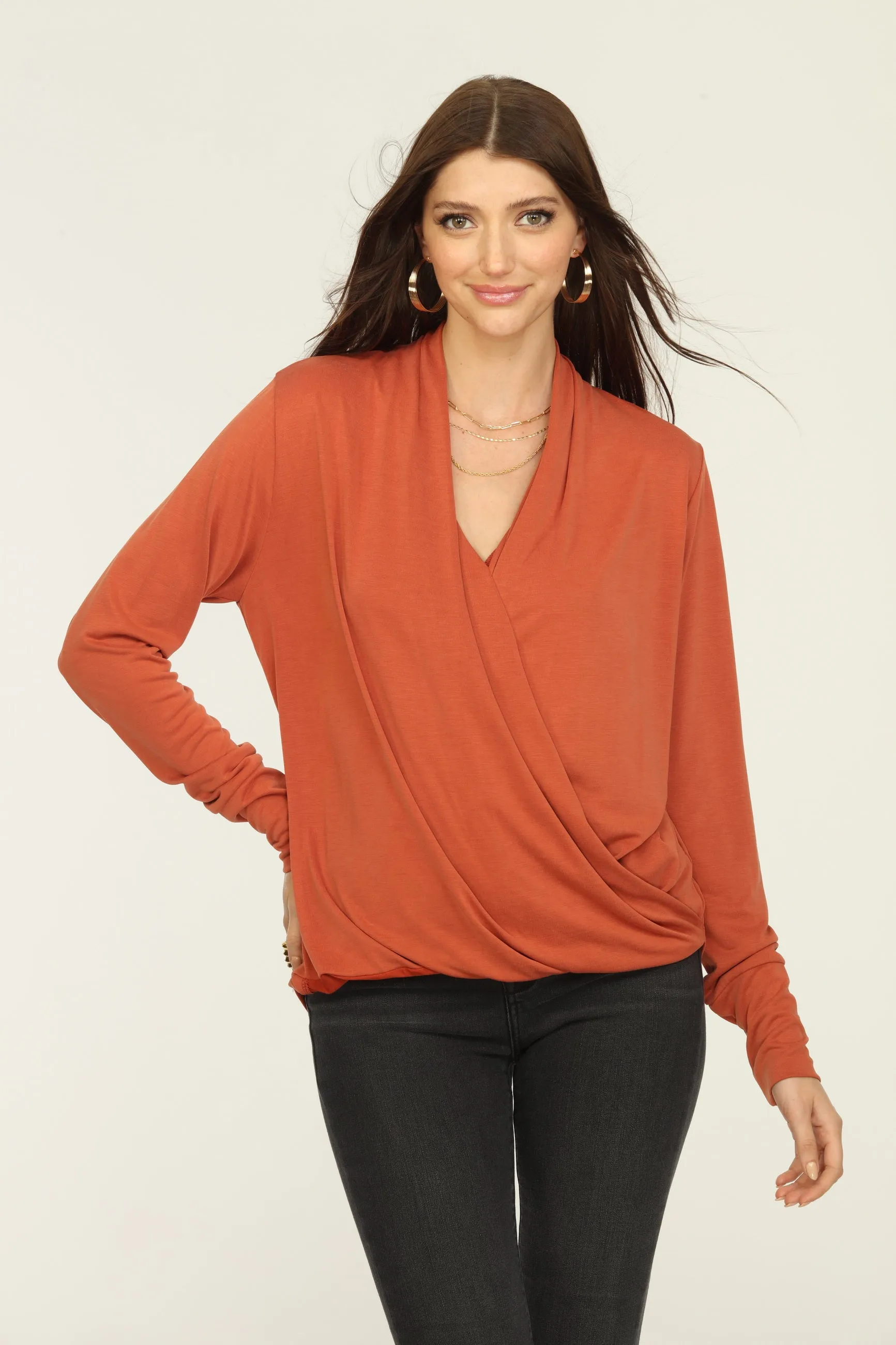 Rust Cupro Draped Surplice Top - BEST SELLER sold by Veronica M