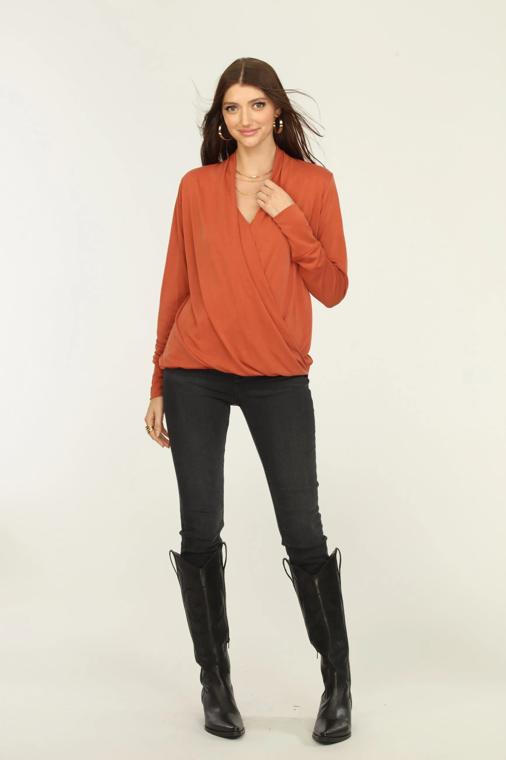 Rust Cupro Draped Surplice Top - BEST SELLER sold by Veronica M product image thumbnail 4