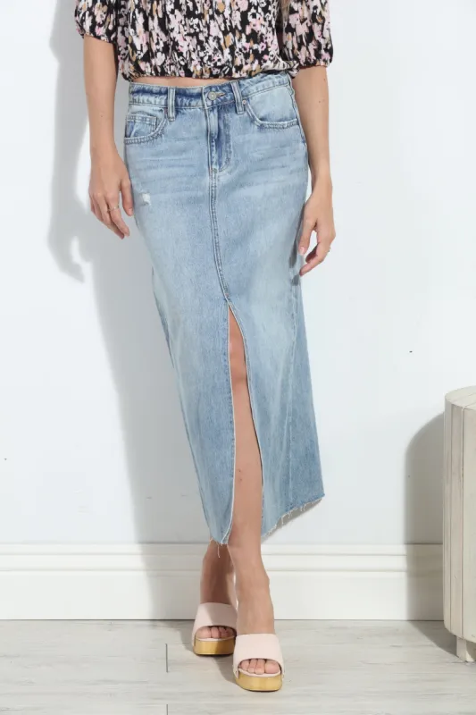 Hidden Peyton Denim Midi Skirt -Light Wash sold by Veronica M