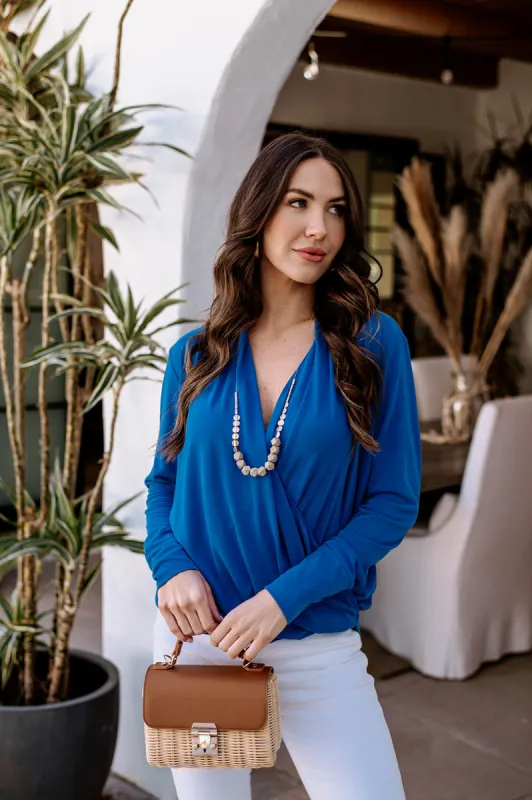 Royal Blue Cupro Draped Surplice Top-FINAL SALE sold by Veronica M