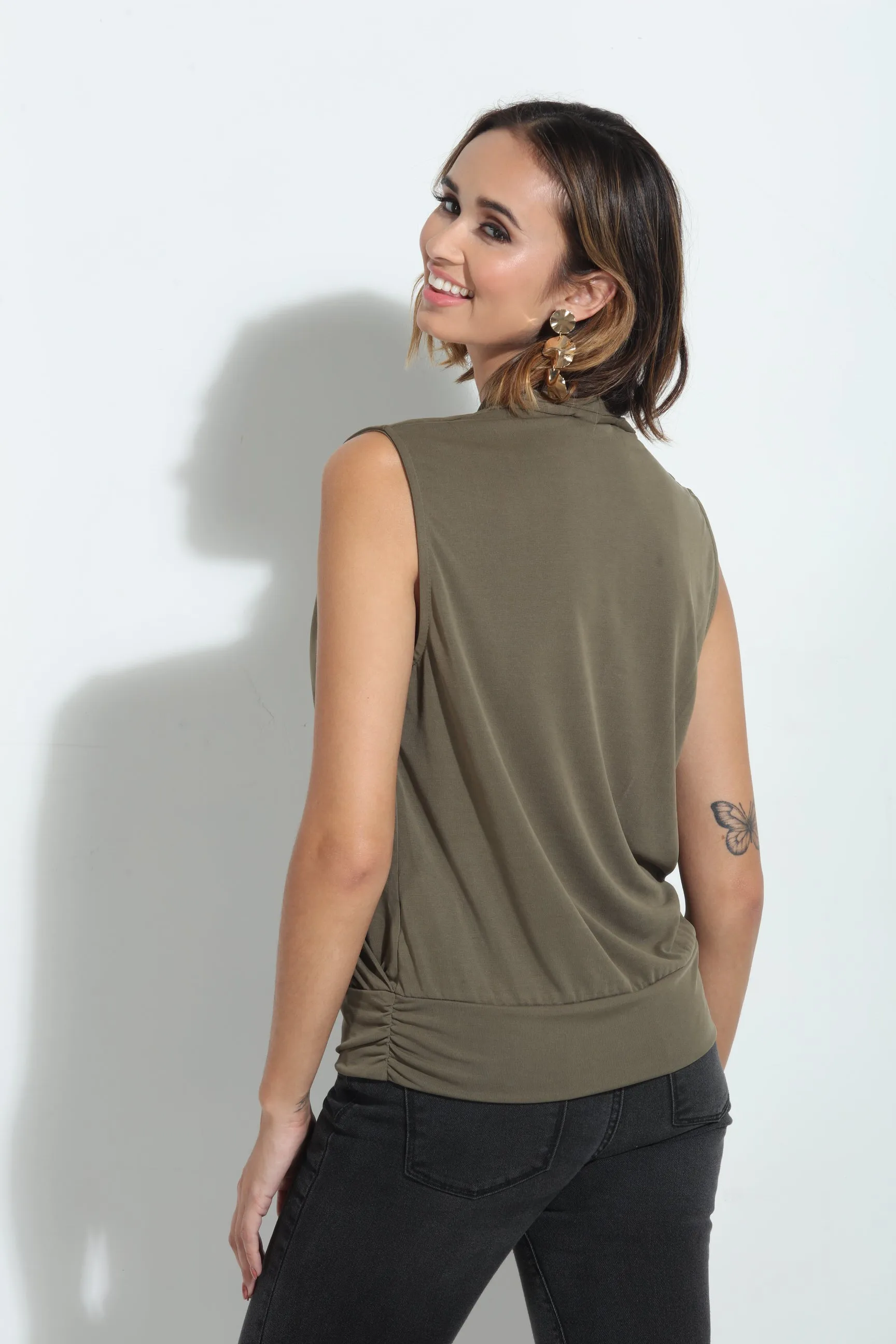 Olive Cupro Banded Surplice Tank-BEST SELLER sold by Veronica M product image thumbnail 2