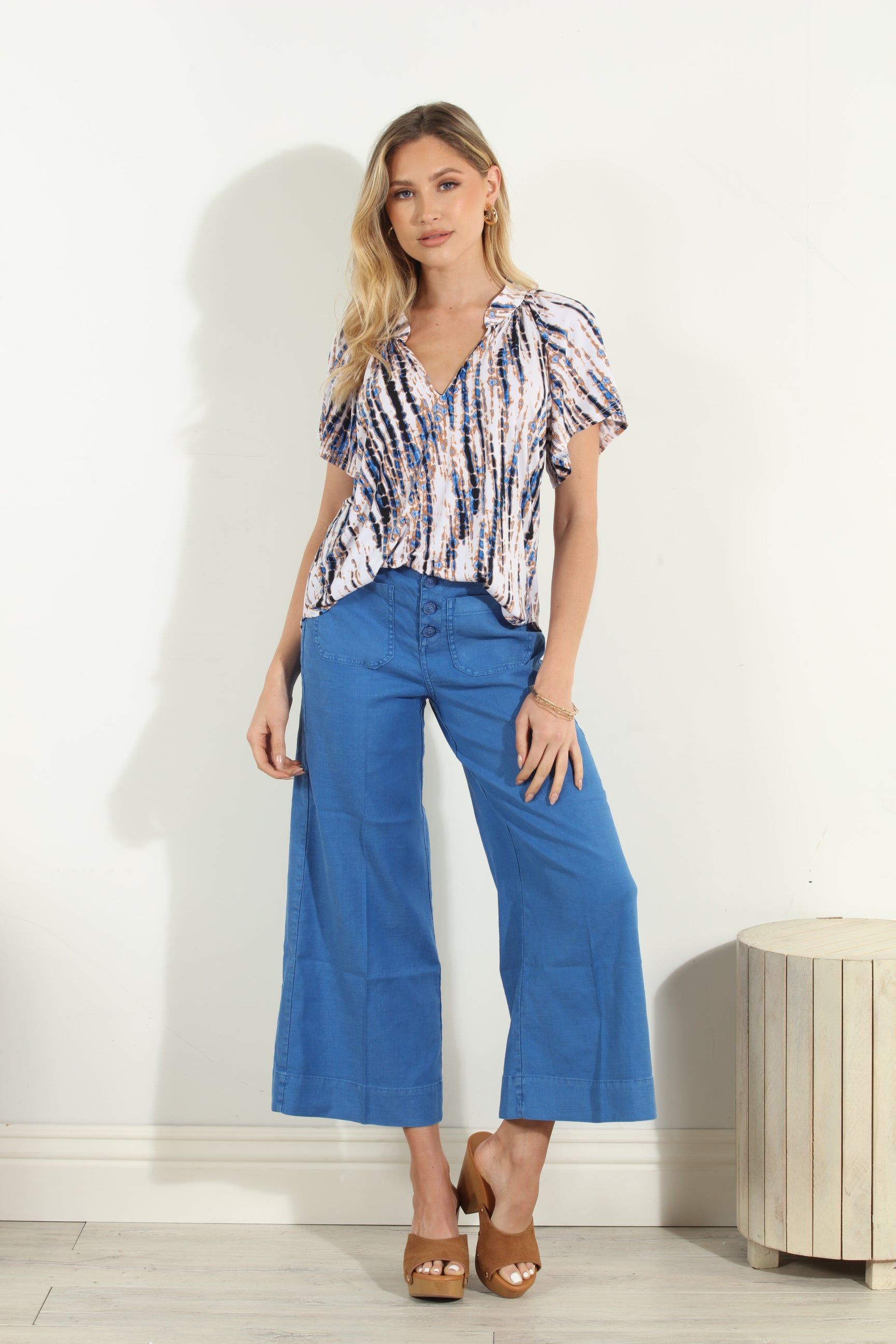 Reena Short Sleeve Stretch Split Neck Top sold by Veronica M product image thumbnail 5