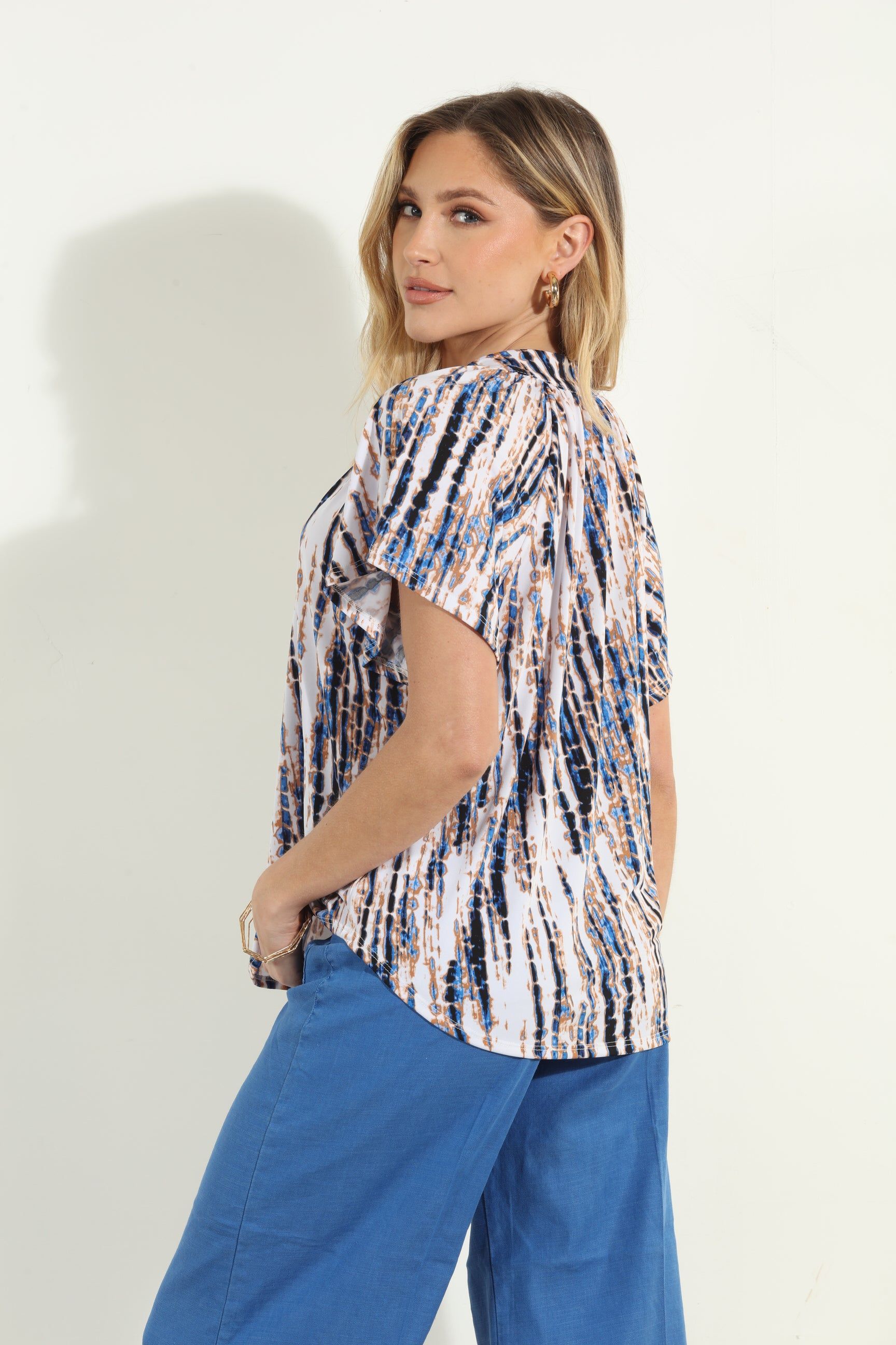 Reena Short Sleeve Stretch Split Neck Top sold by Veronica M product image thumbnail 2