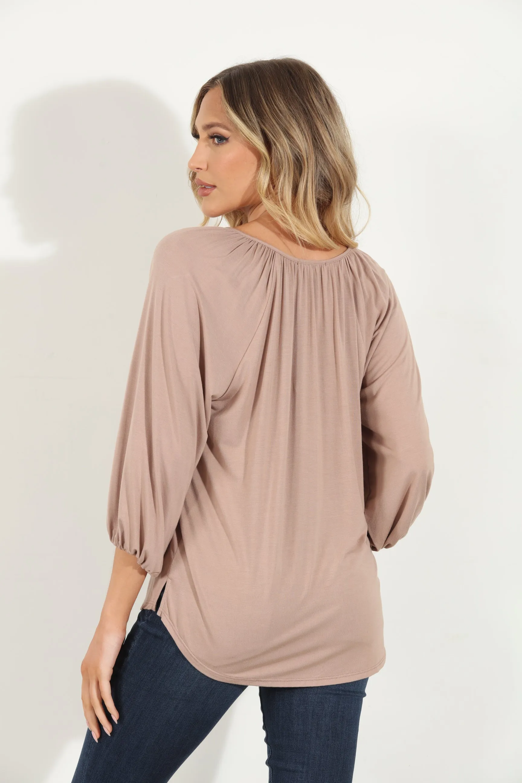 Camel Cupro Stretch Split Neck Top sold by Veronica M product image thumbnail 2