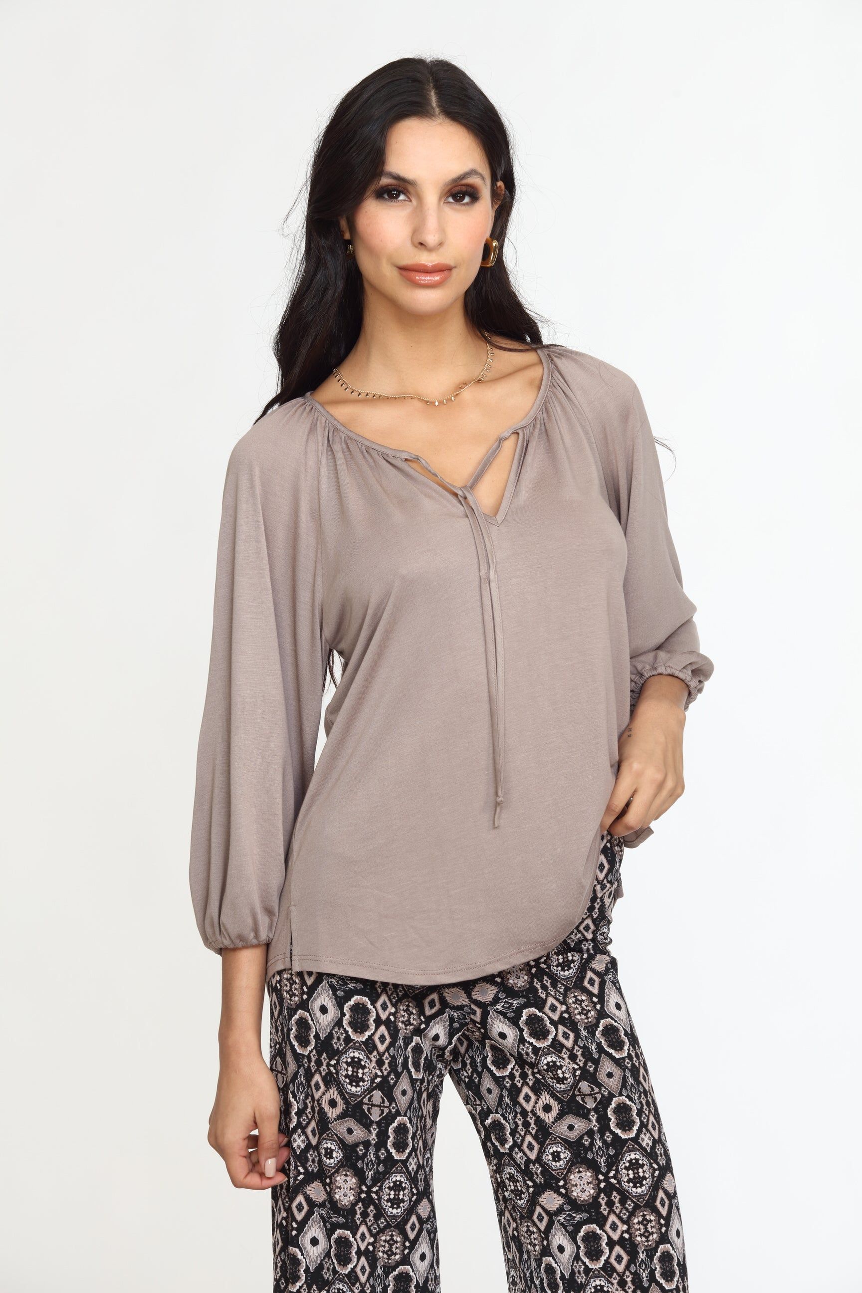 Chai Cupro Stretch Split Neck Top sold by Veronica M product image thumbnail 4