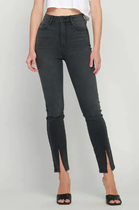 Taylor High Rise Skinny Jean With Front Slit- Black-FINAL SALE sold by Veronica M