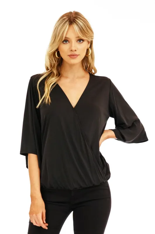 Black Cupro Surplice Top-BEST SELLER sold by Veronica M