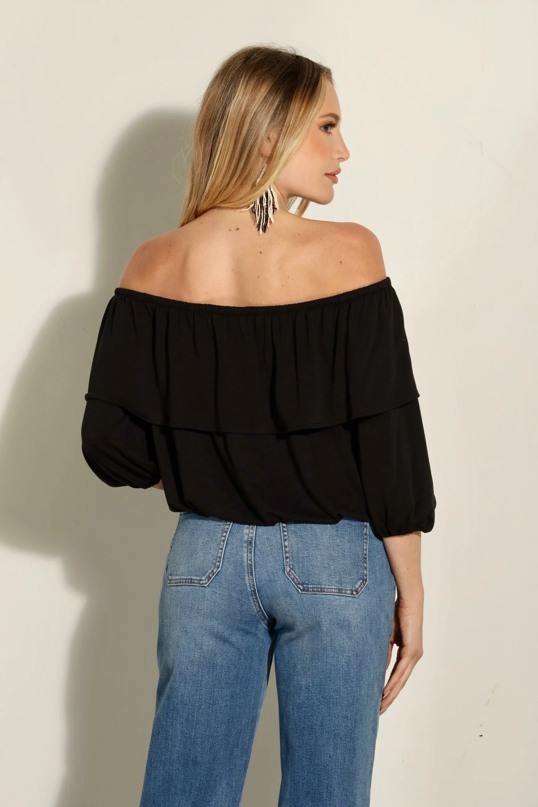 Black Cupro OTS Ruffle Top sold by Veronica M product image thumbnail 4