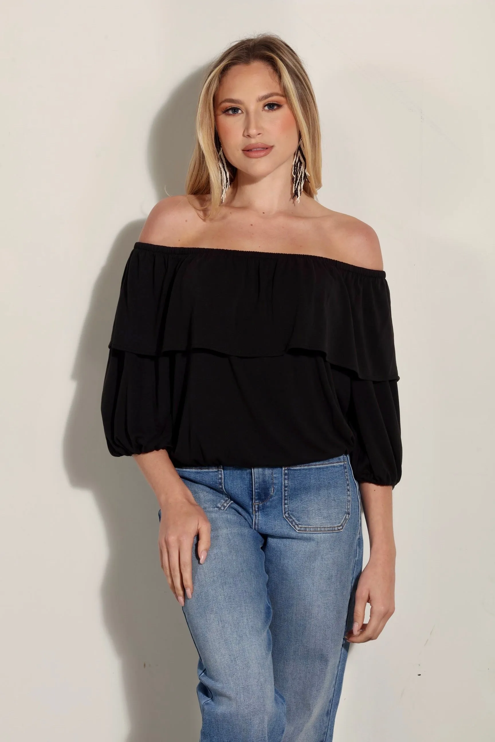 Black Cupro OTS Ruffle Top sold by Veronica M product image thumbnail 5
