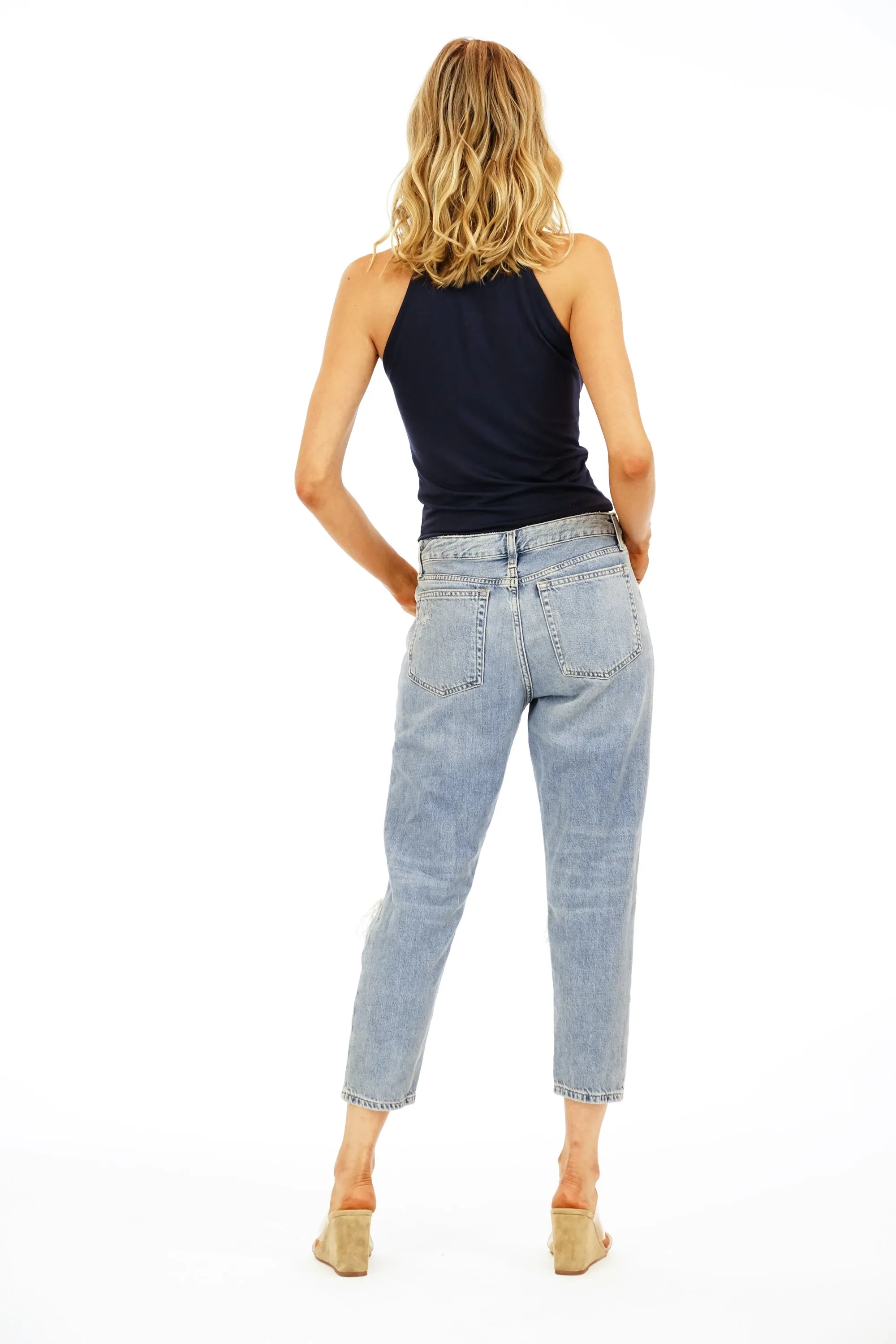 Navy Jersey High Neck Mom Cropped Tank-BEST SELLER sold by Veronica M product image thumbnail 3