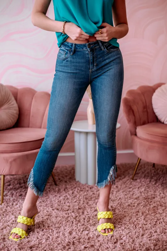 Taylor High Rise Side Distressed Hem Skinny Jean - Medium Wash- FINAL SALE sold by Veronica M