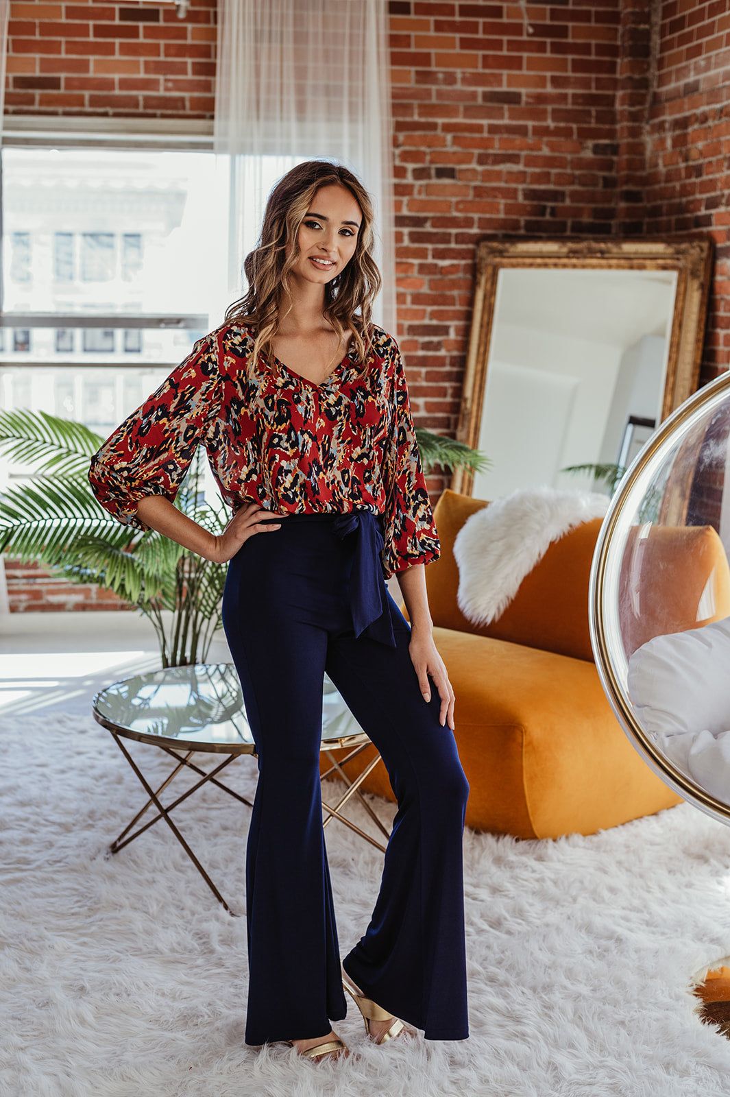 Navy Stretch Flare Front Tie Pants - FINAL SALE sold by Veronica M product image thumbnail 2