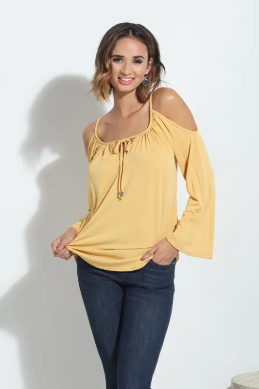 Mustard Cupro Cold Shoulder Top-FINAL SALE sold by Veronica M