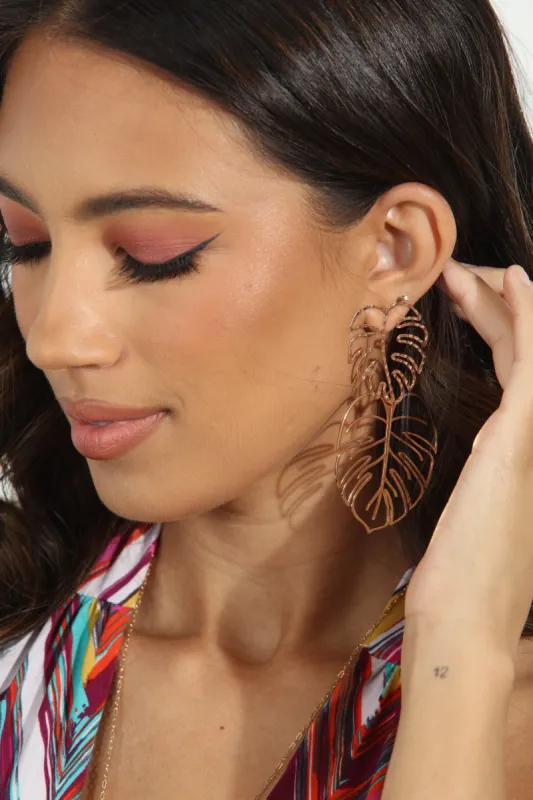 Gold Double Palm Leaf Earrings-FINAL SALE sold by Veronica M