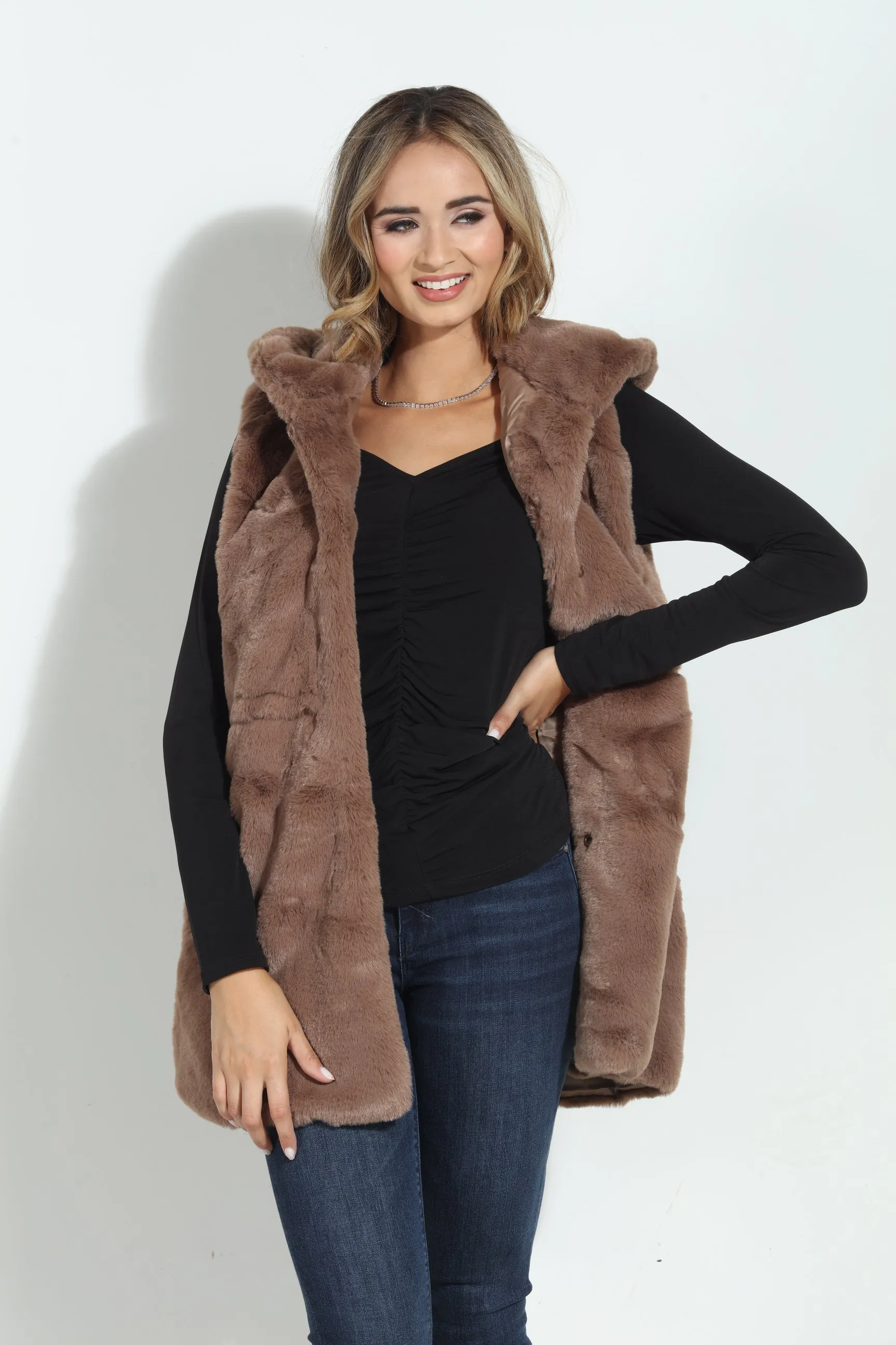 Tan Faux Fur Hooded Vest-FINAL SALE sold by Veronica M product image thumbnail 2