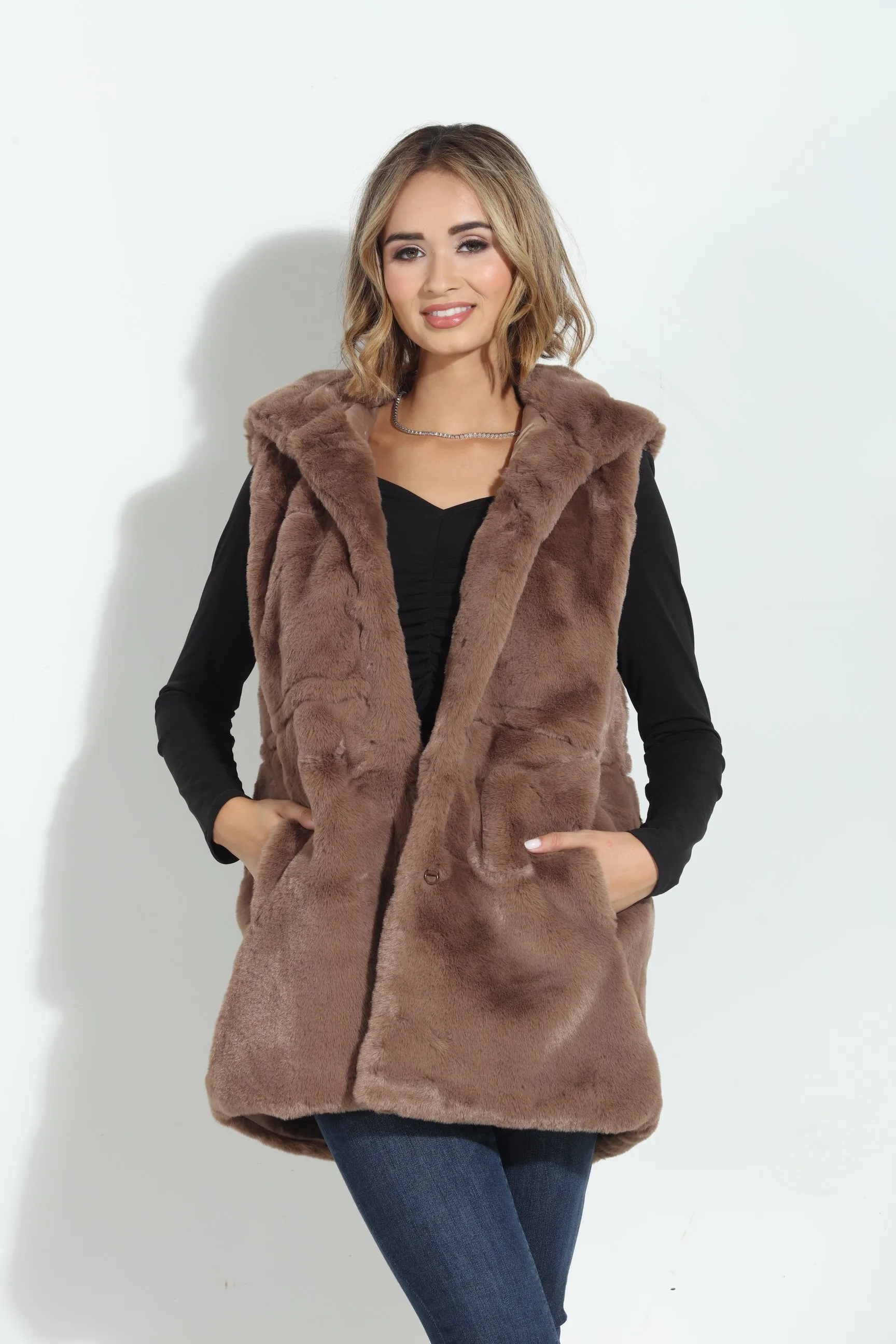 Tan Faux Fur Hooded Vest-FINAL SALE sold by Veronica M