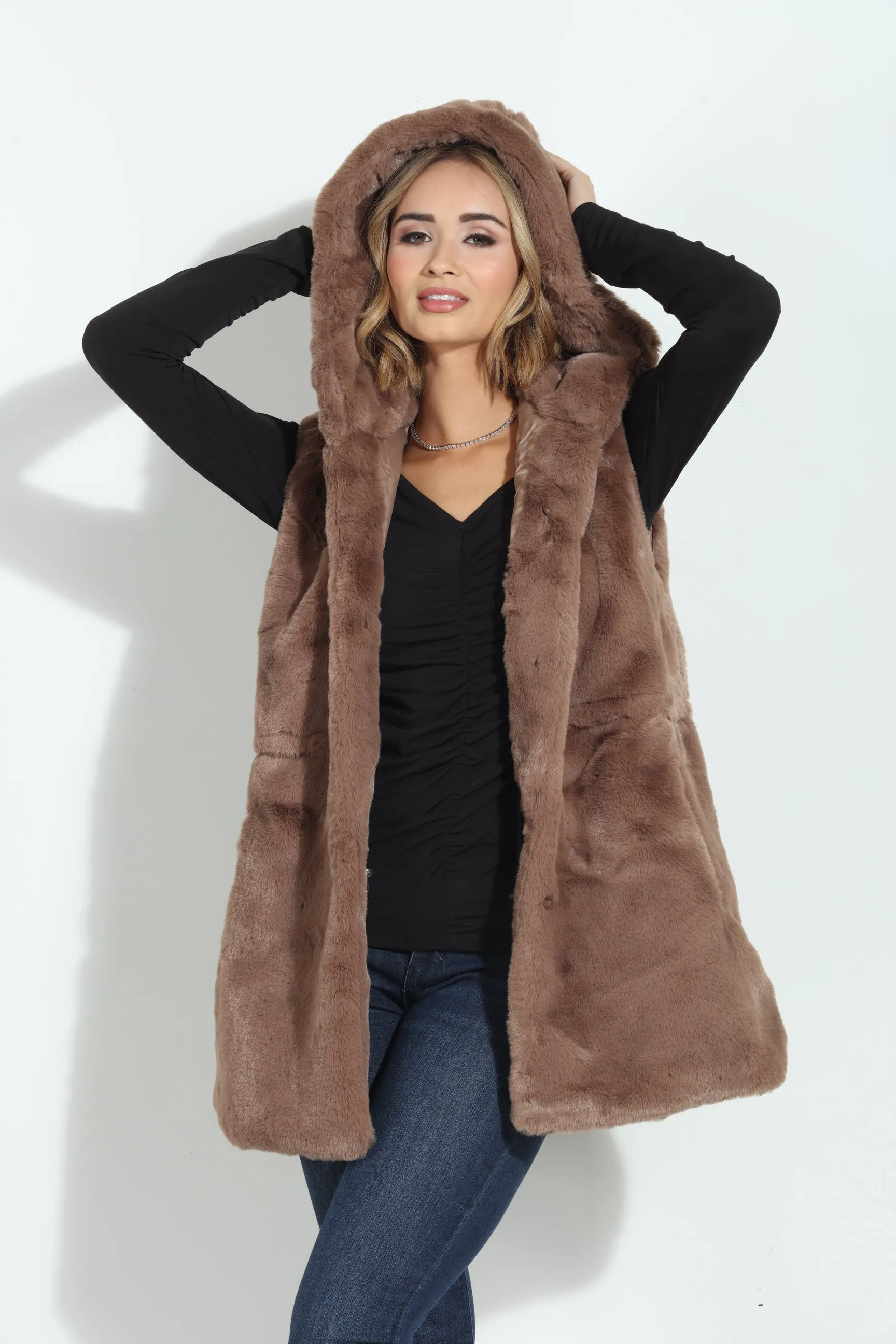 Tan Faux Fur Hooded Vest-FINAL SALE sold by Veronica M product image thumbnail 5
