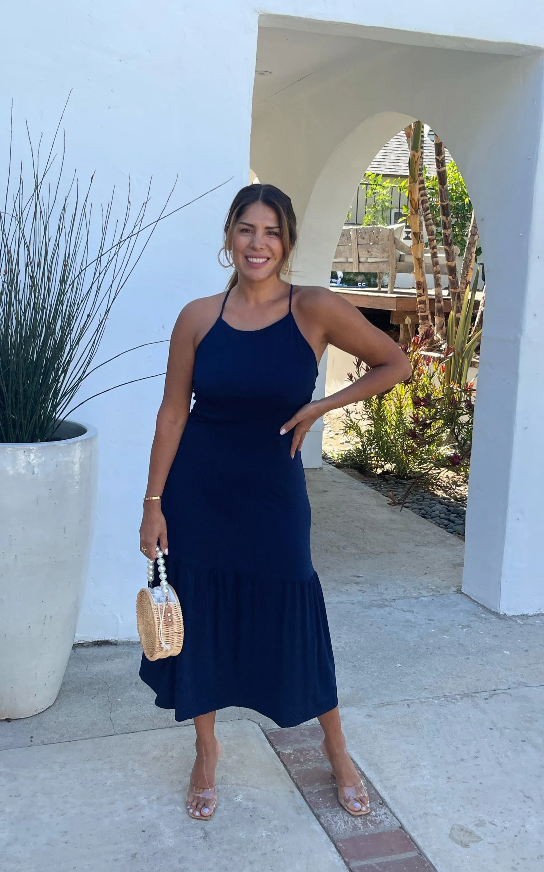 Navy Stretch X Back Midi Dress-FINAL SALE sold by Veronica M