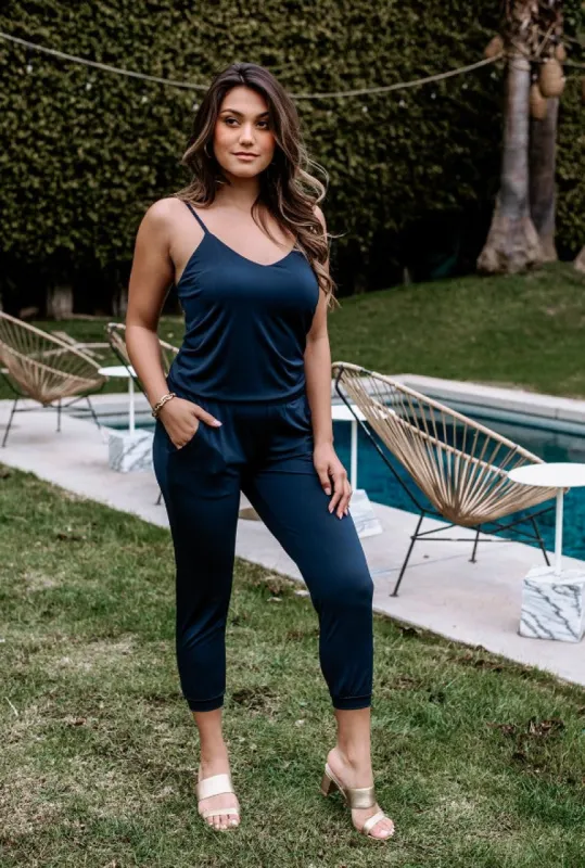 Navy Spaghetti Drop Waist Jumpsuit-BEST SELLER sold by Veronica M