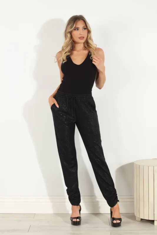 Kiara Foil Stretch Joggers sold by Veronica M