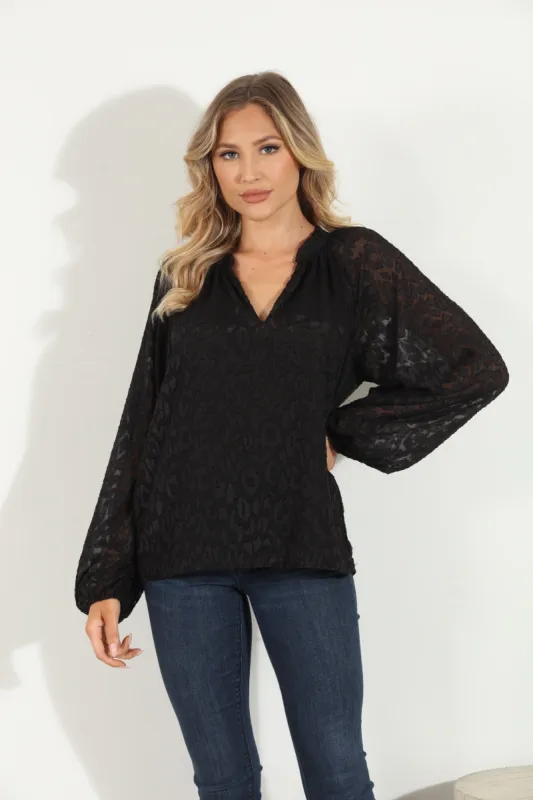 Annika Long Sleeve Split Neck Blouse sold by Veronica M