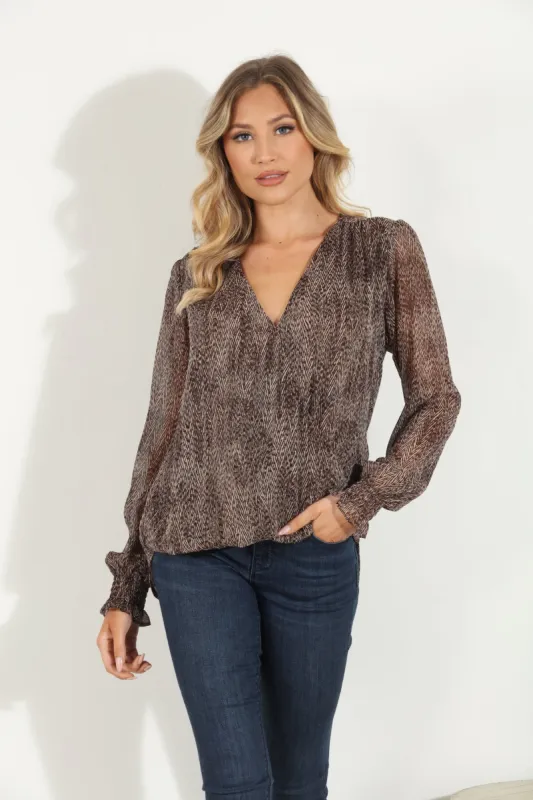 Avril Chiffon Surplice Smocked Blouse - Best Seller sold by Veronica M