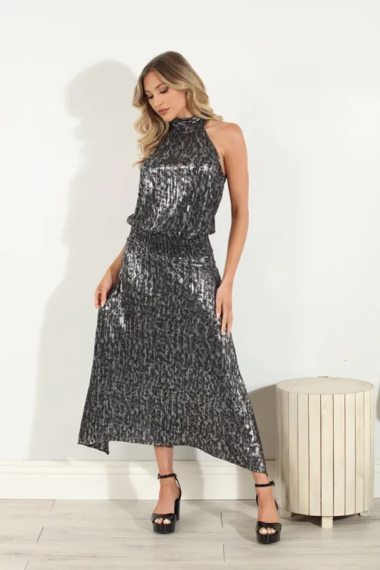 Gina Pleats Halter Maxi Dress-BEST SELLER sold by Veronica M