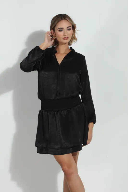 Black Heavy Satin Smocked Dress sold by Veronica M